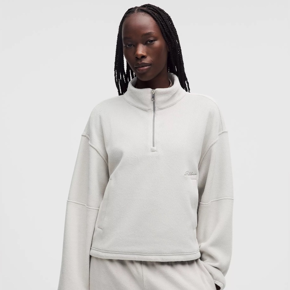 NWOT Dove Grey Plush Velour Half Zip